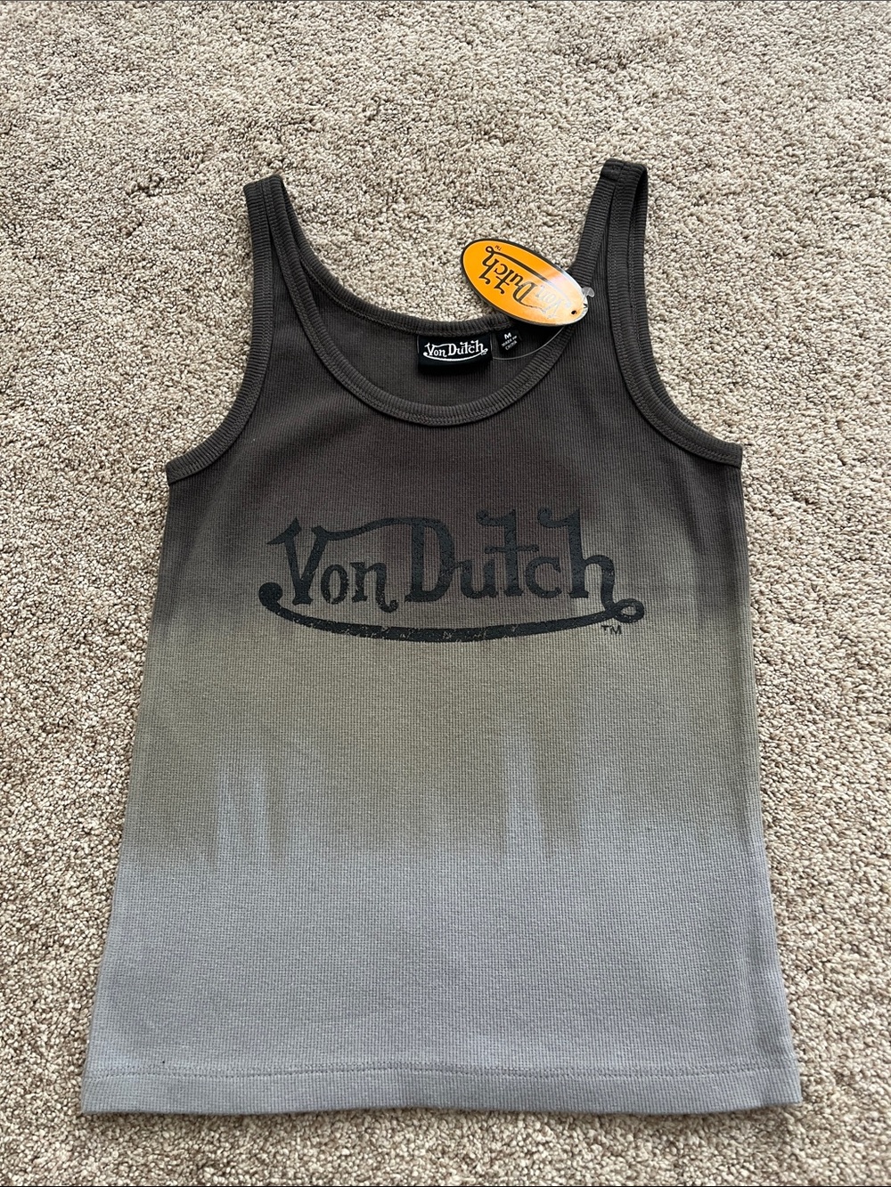 Von Dutch Black to Gray Ombre Ribbed Tank